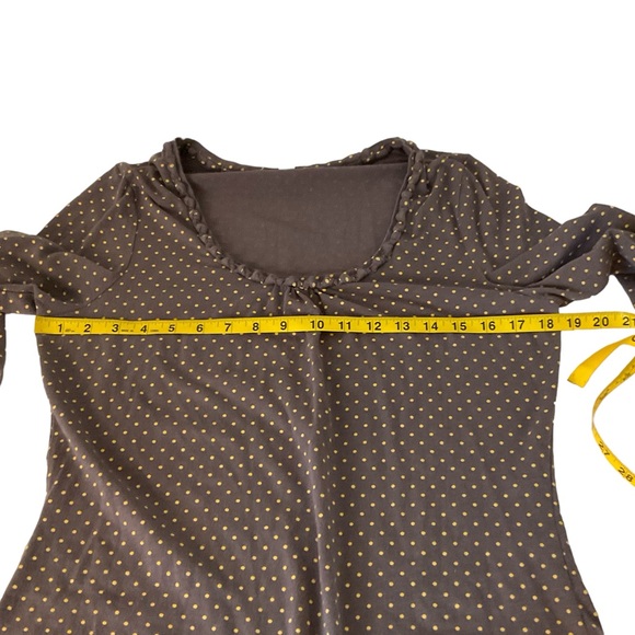 Boden Gray Yellow Polka Dot Knotted Detail Scoop Neck Long Sleeve Top Size 12 - Picture 9 of 14